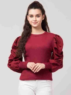 Zintom Casual Solid Women Maroon Top