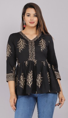 DIMPLE EXPORTS Casual Printed Women Black Top