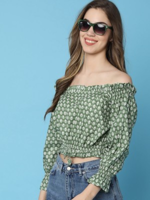 UNLIMITED Casual Printed Women Green, White Top