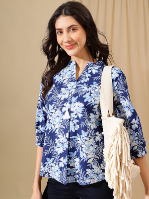 Janakdulari Creation Party Printed Women Blue Top