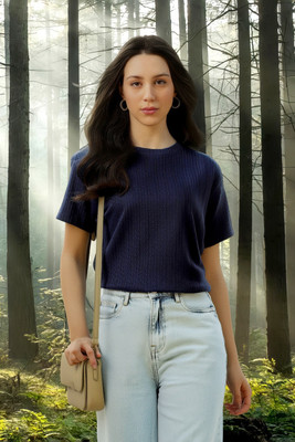 VAN HEUSEN Casual Solid Women Dark Blue Top