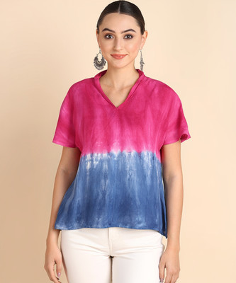 PinkTribe Casual Tie & Dye Women Blue, Red Top