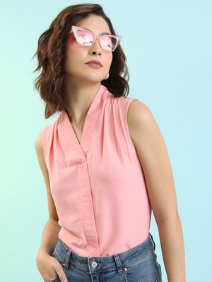 Tokyo Talkies Casual Solid Women Pink Top