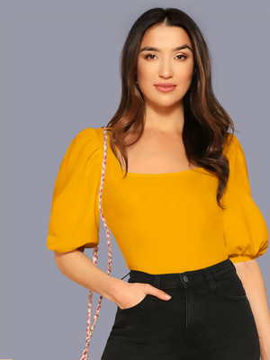 Kashonaa Casual Solid Women Yellow Top