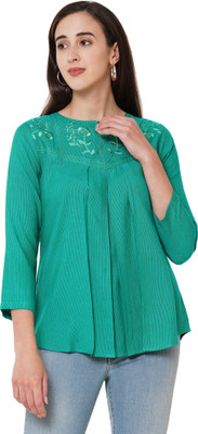 GO.4.IT Casual Embroidered Women Green Top