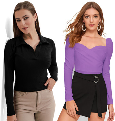 Maheshvi Casual Solid Women Purple Top