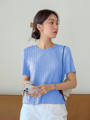 Leriya Fashion Casual Solid Women Blue Top