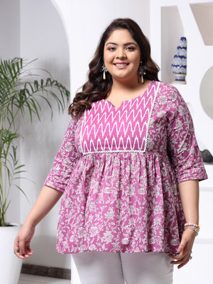 Little More By Stylum Casual Floral Print Women White, Pink Top
