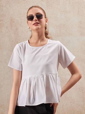 all about you Casual Solid Women White Top
