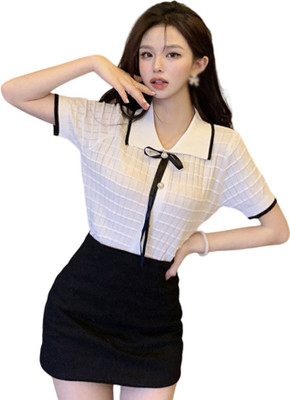 CRAMPLE Casual Self Design Women White Top