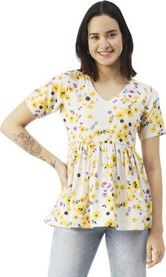 moomaya Casual Striped Women Beige Top