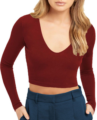 THE BLAZZE Casual Solid Women Maroon Top
