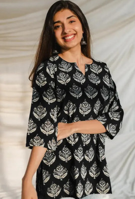 CHECHI Women Printed Straight Kurta(Brown)