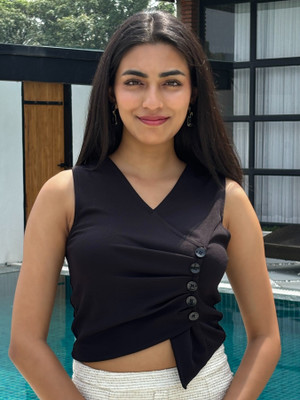 TANDUL Casual Solid Women Black Top