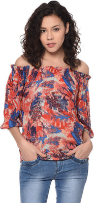PURYS Casual 3/4 Sleeve Printed Women Multicolor Top