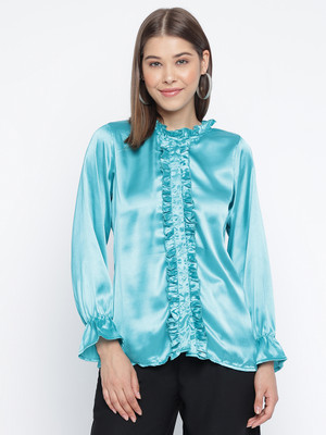 MAYRA Casual Solid Women Light Blue Top