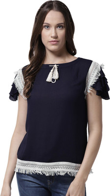 La Zoire Casual Layered Sleeve Lace Women Blue Top