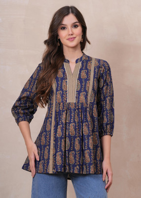 JC4U Casual Ethnic Motifs Women Dark Blue Top