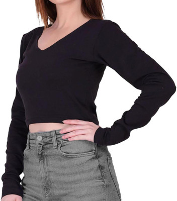 THE BLAZZE Casual Solid Women Black Top