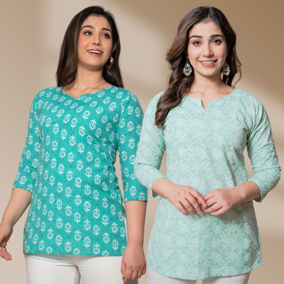 I N ENTERPRISES Casual Floral Print Women Green Top