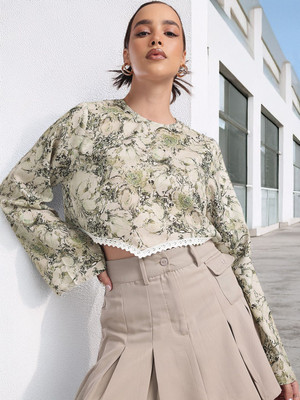 Glitchez Casual Printed Women Green Top