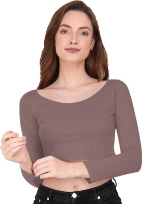 THE BLAZZE Casual Solid Women Brown Top