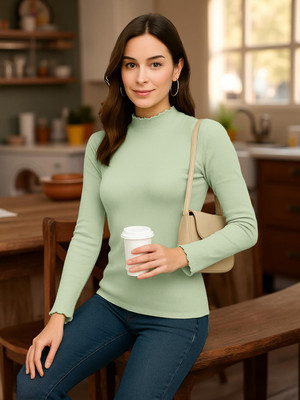 FRISKERS Casual Solid Women Light Green Top