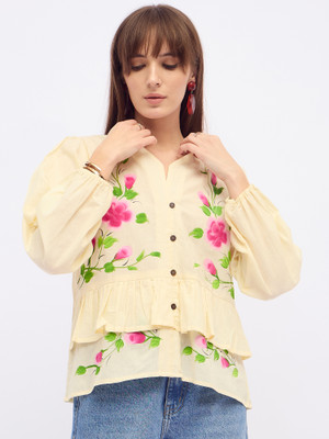 all about you Casual Floral Print Women Yellow Top