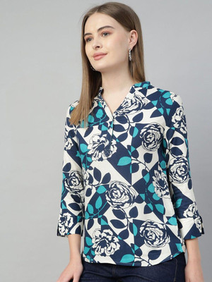 Hancock Formal Printed Women White, Blue Top