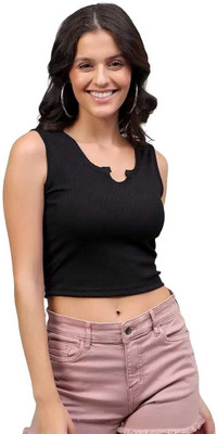 Joxcy Casual Solid Women Black Top