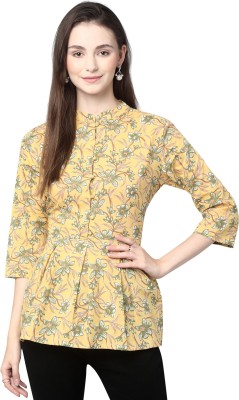 ANUSHIL Casual Floral Print, Embellished, Printed Women Yellow Top