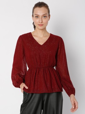 VERO MODA Casual Self Design Women Maroon Top