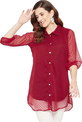 HouseOfCommon Casual Solid Women Red Top