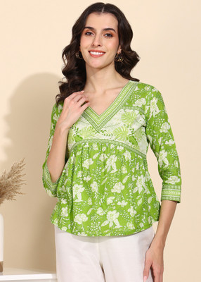 Asami Casual Floral Print Women Green Top