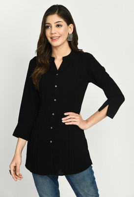 Meesan Casual Solid Women Black Top