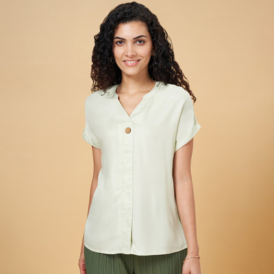 Honey By Pantaloons Casual Solid Women Light Green Top