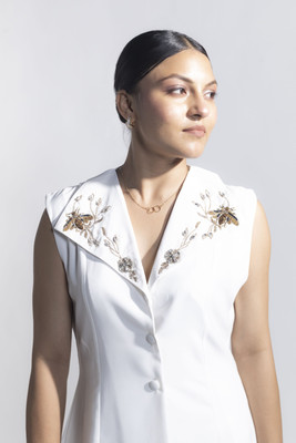 Akaynaa Party Embroidered Women White Top