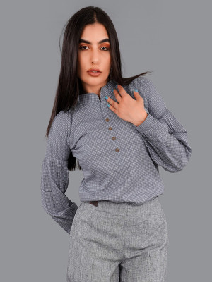 french crown Casual Solid, Checkered Women Grey Top