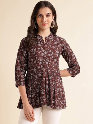 Fabclub Casual Printed Women Brown Top