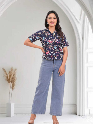 Labhanshi Creation Casual Printed Women Blue Top