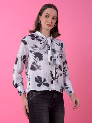 CRIMSOUNE CLUB Casual Floral Print Women Black Top