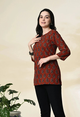 Fabway Clothing Casual Printed Women Brown Top