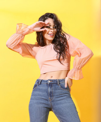 Tokyo Talkies Casual Solid Women Pink Top