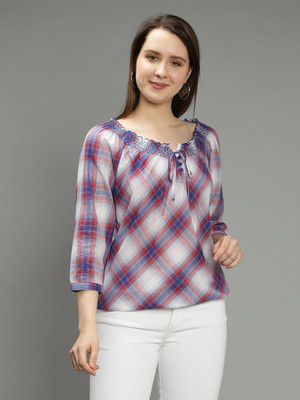 MISCHKA Casual Checkered Women Multicolor Top