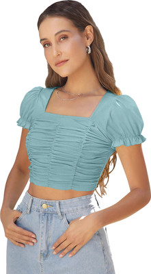 Dressberry Party Self Design Women Light Green Top