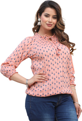 VSUNDRA Party Printed Women Orange Top