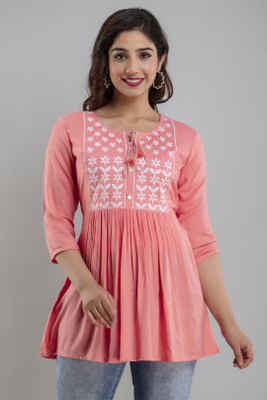 ASHISH PRINT Casual Embroidered Women Pink Top