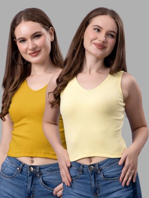 FRISKERS Casual Solid Women Yellow Top