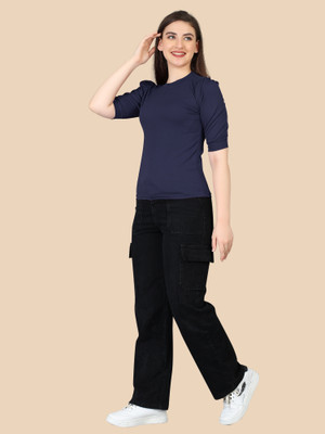LADY SHOPI Casual Solid Women Dark Blue Top