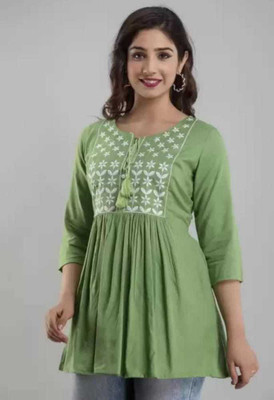 SK Creation Women Embroidered A-line Kurta(Green)